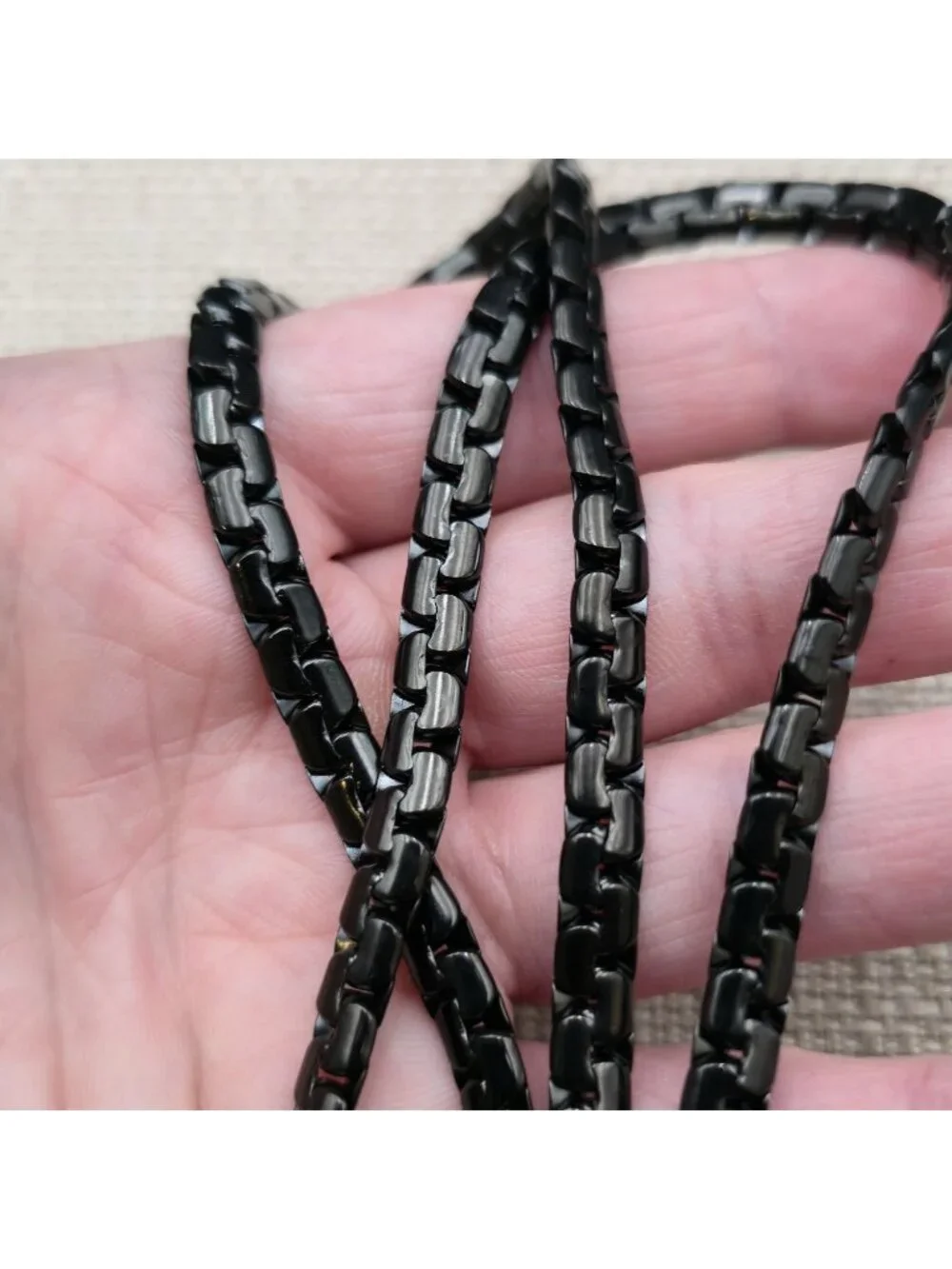 24 Inch Black 316L Stainless Steel Byzantine Box Chain Necklace for Men B1545